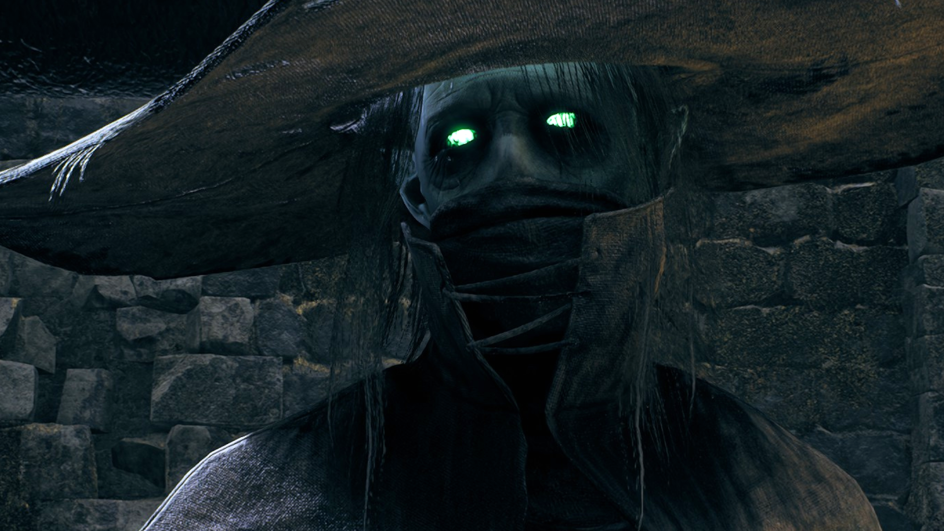 A menacing witch from Remnant 2's DLC, The Awakened King, glaring at the player with glowing eyes