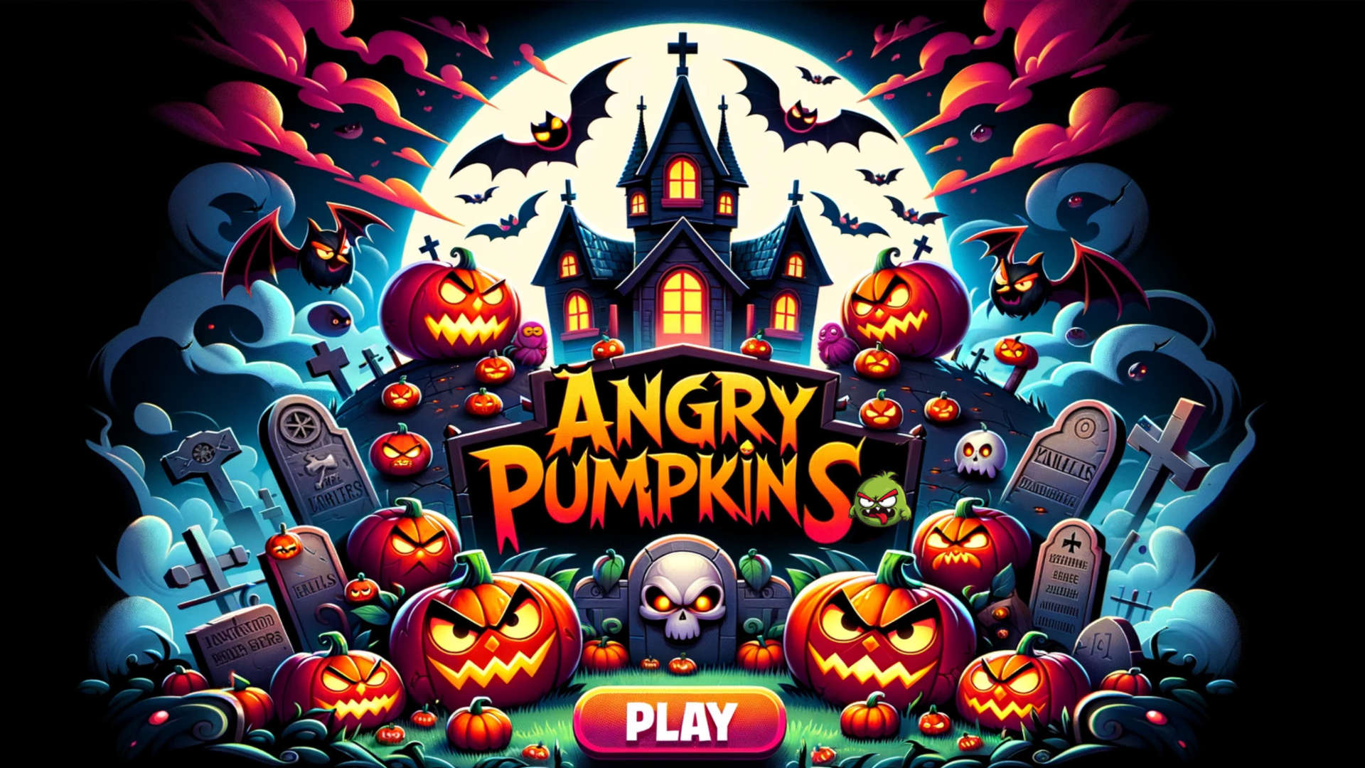 Angry Pumpkins game title screen created by AI