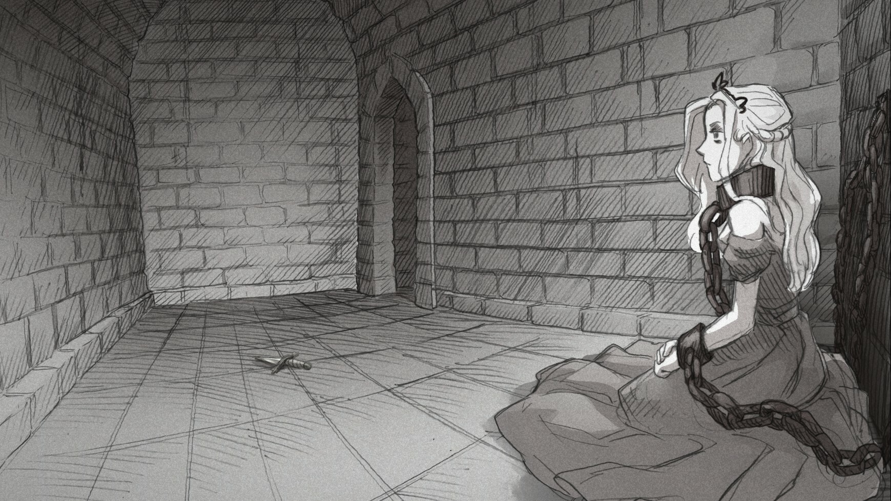 The princess chained in a dungeon, reflecting the game's dark themes