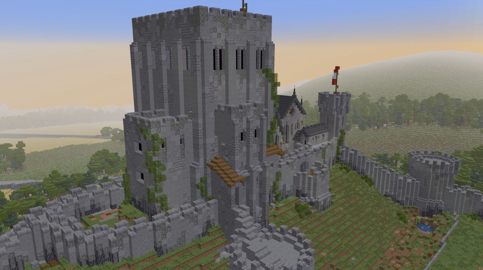 Minecraft re-creation of Corfe Castle in its full glory