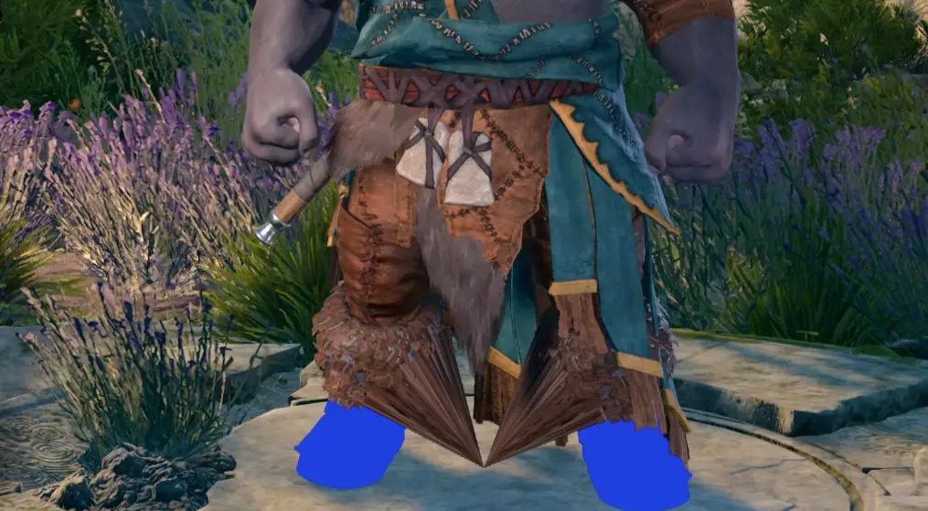 Before and after comparison of the dwarven character's footwear in Baldur's Gate 3