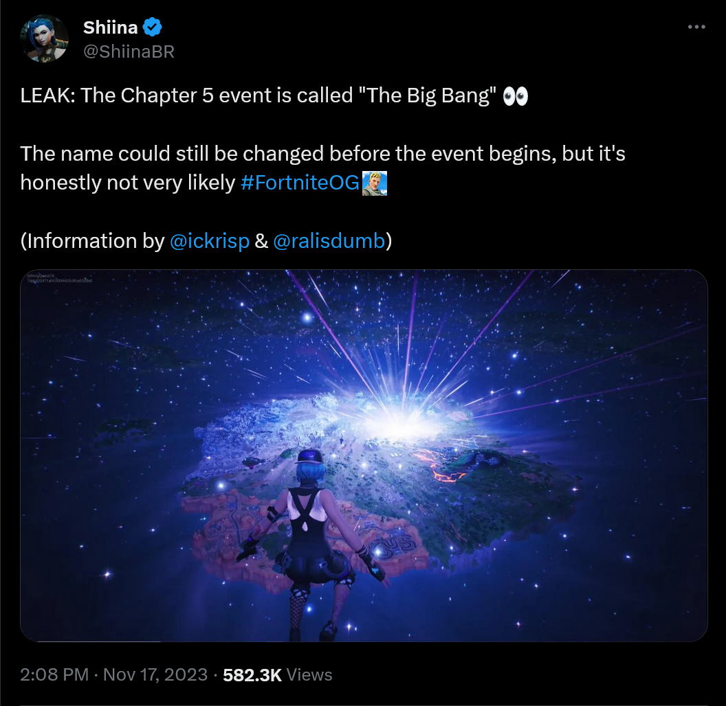 Leaked information about Fortnite's 'The Big Bang' event