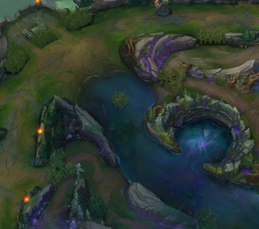 The redesigned top lane of Summoner's Rift for Season 14 of League of Legends