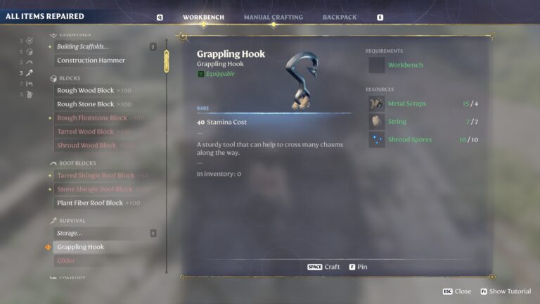 The Grappling Hook in Enshrouded