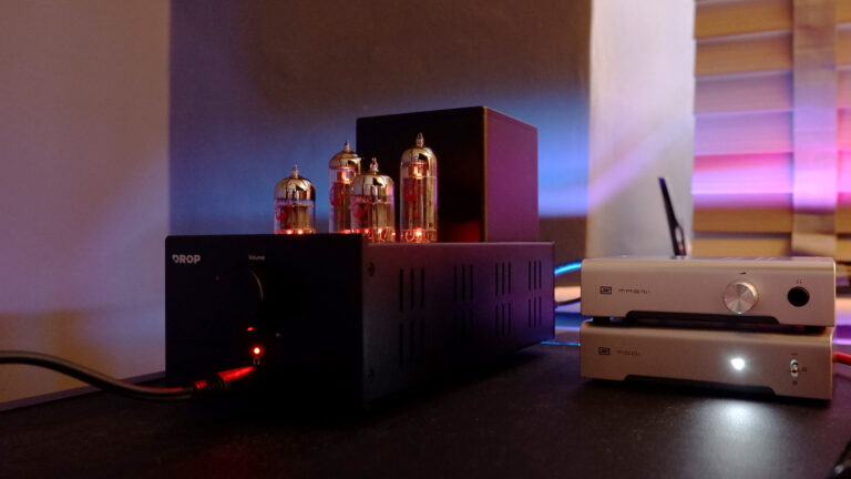 Drop + Xduoo TA-84 OTL Tube Amp/DAC on a desk