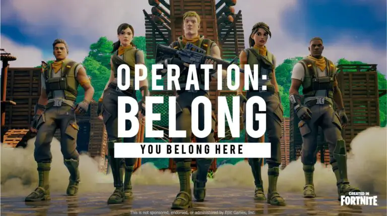 British Army's Fortnite map teaser showing armed characters with Operation Belong slogan