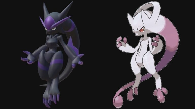 Dark Mutant from Palworld resembling Mega Mewtwo Y from Pokémon