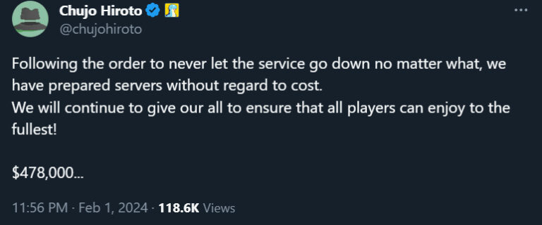 Palworld's network engineer Chujo Hiroto emphasizing the commitment to server management costs for optimal player experience.