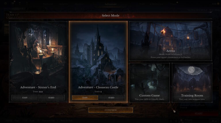 Dungeonborne game mode selection screen