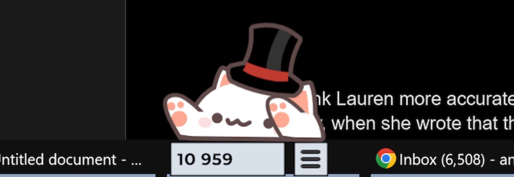 Bongo Cat animatedly playing desktop bongos.