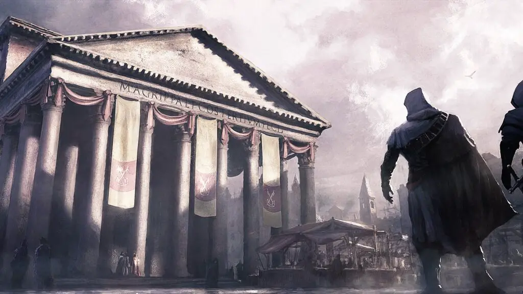 Ezio Auditore outside the Pantheon in Rome in Assassin's Creed Brotherhood.