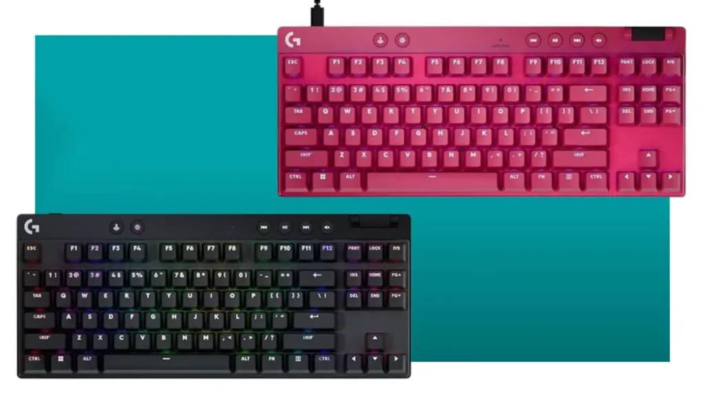 Logitech G Pro X TKL Rapid gaming keyboard on a blue background