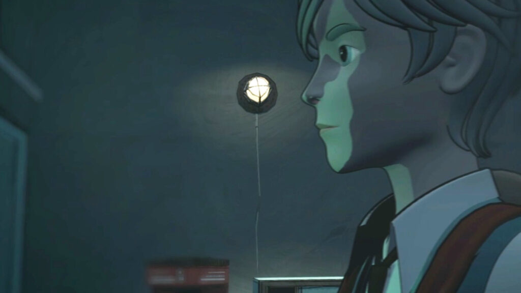 A young man looking at something in a dark room, representing the focus and intrigue of Blue Prince