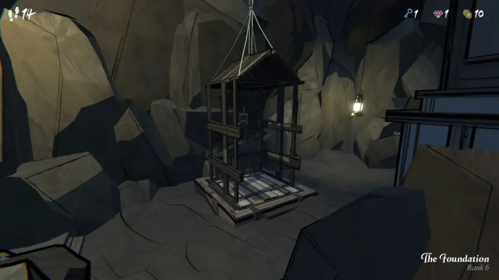 The Blue Prince elevator now at ground level in The Foundation room, ready for use.