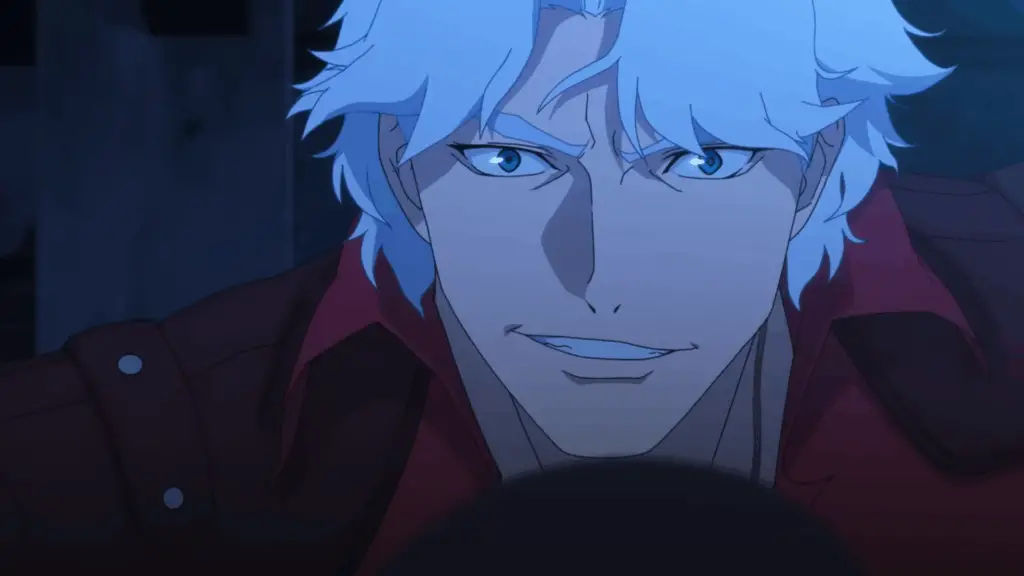 Dante from Devil May Cry smiling, embodying the series' cool aesthetic.