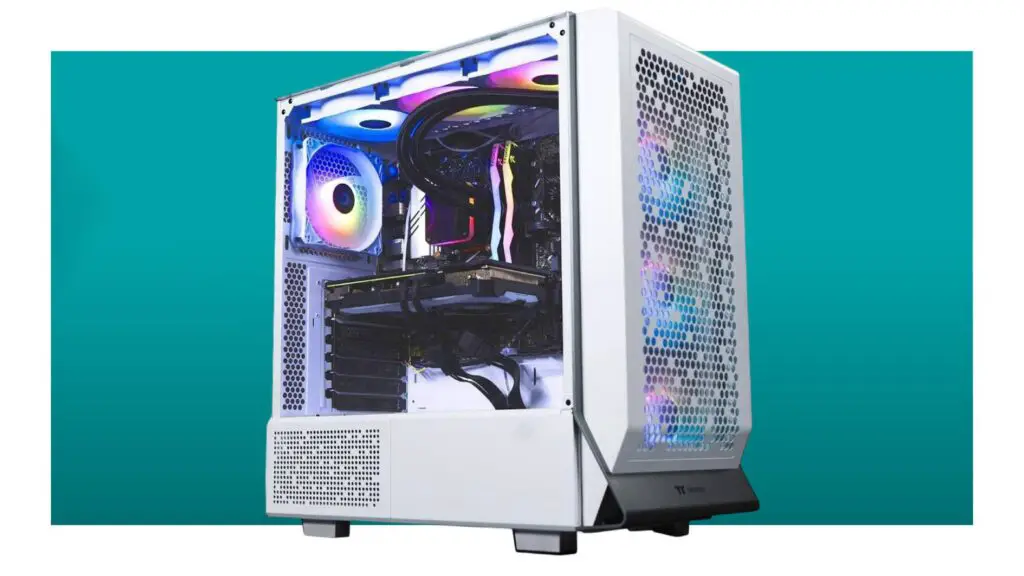Skytech Omega gaming PC on a blue background