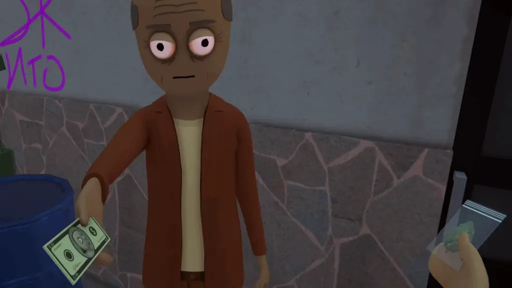 A tense negotiation scene from the indie game Schedule I.