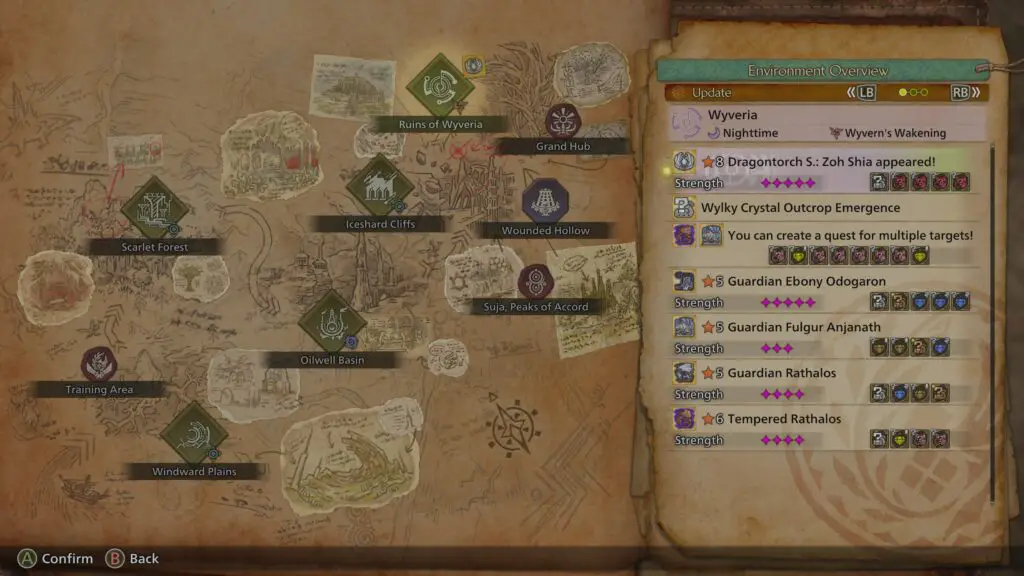 Monster Hunter Wilds map interface showing Zoh Shia's icon, indicating its presence in the region.