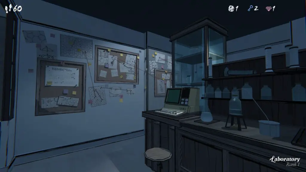 A lab with a computer and notes on the wall