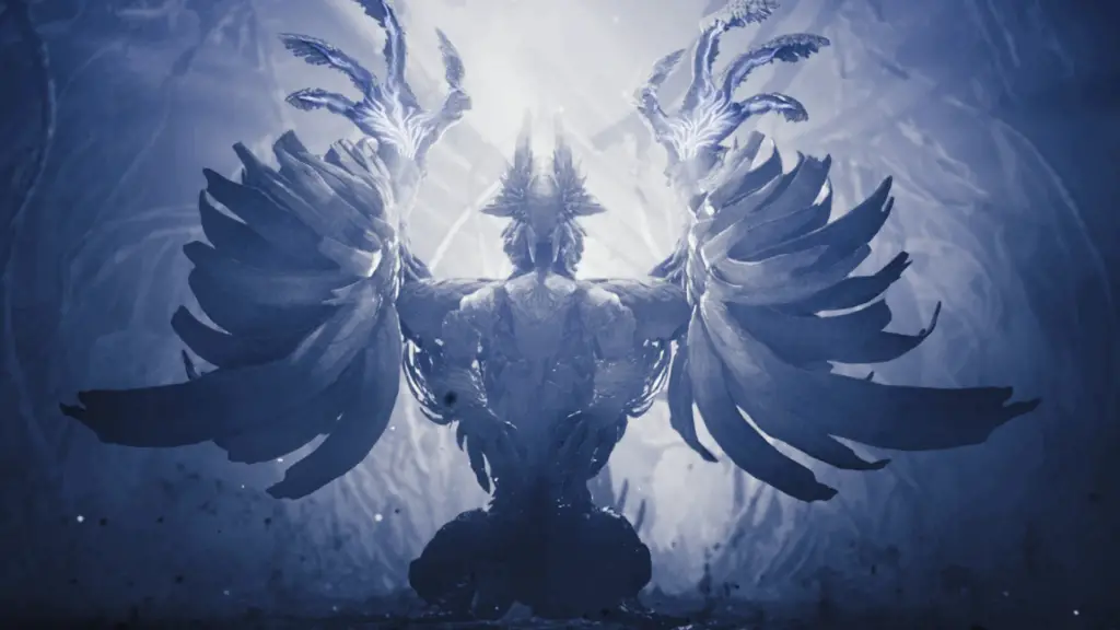 Zoh Shia, a formidable monster in Monster Hunter Wilds, rears onto its hind legs in a regal, threatening posture.