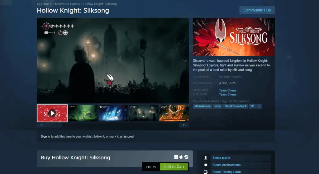 Silksong is now unlocked on Steam