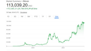 Google showing the value of bitcoin over the past few years.