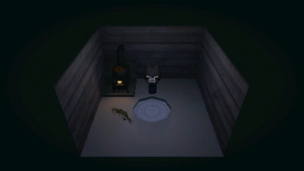 The Easy Delivery Co. player character drinks a coffee in an ice fishing hut.
