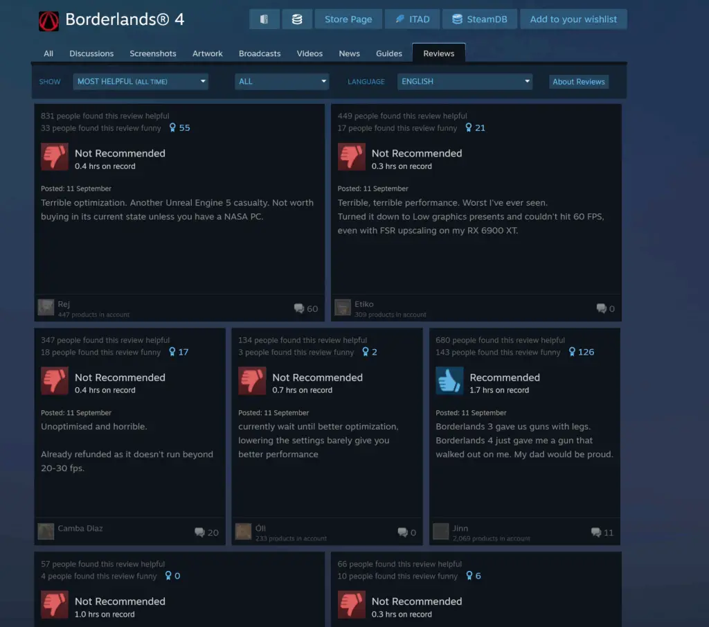 Borderlands 4 Steam user reviews