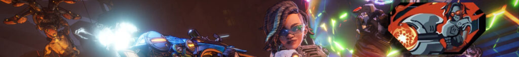 Borderlands 4 Harlowe levelling build: A banner featuring a close-up of Harlowe activating her Chroma Accelerator explosion while firing a gun.