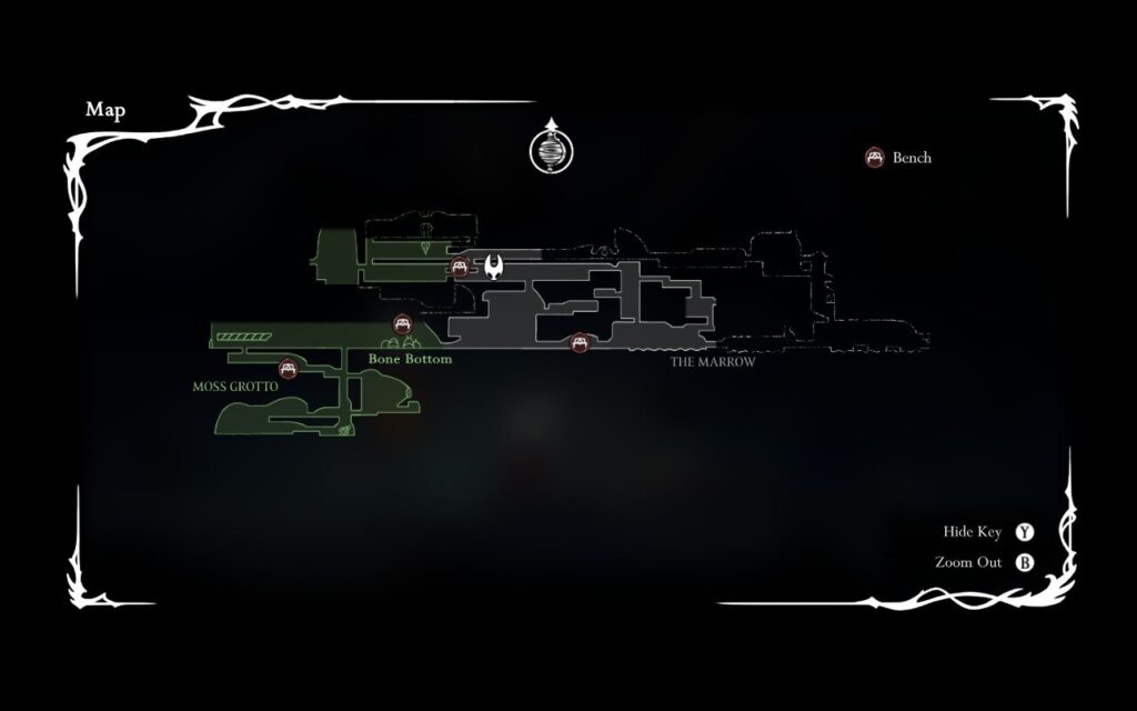 A screenshot showing the in-game map for Hollow Knight Silksong