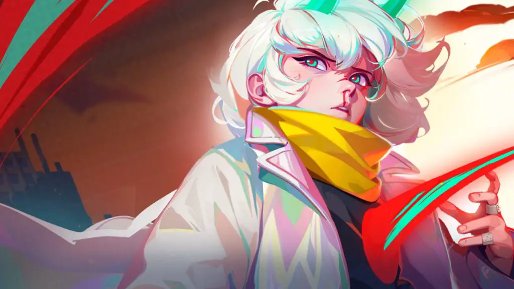 Possessor(s) protagonist, an anime girl with white hair and teal horns in a white coat, looking protagonist-style concerned/determined on orange background.