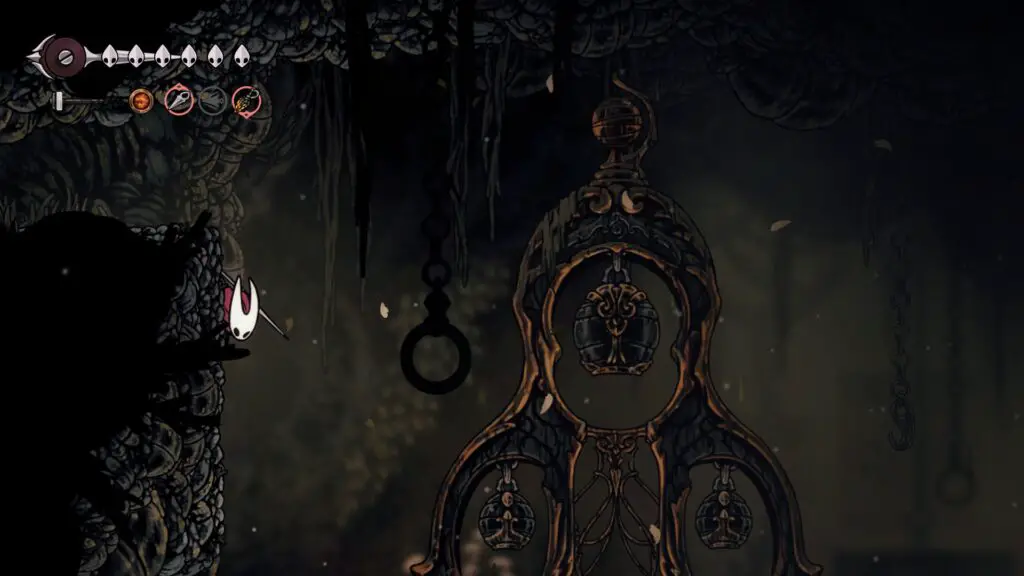 A screenshot showing a hidden path in Hollow Knight: Silksong.