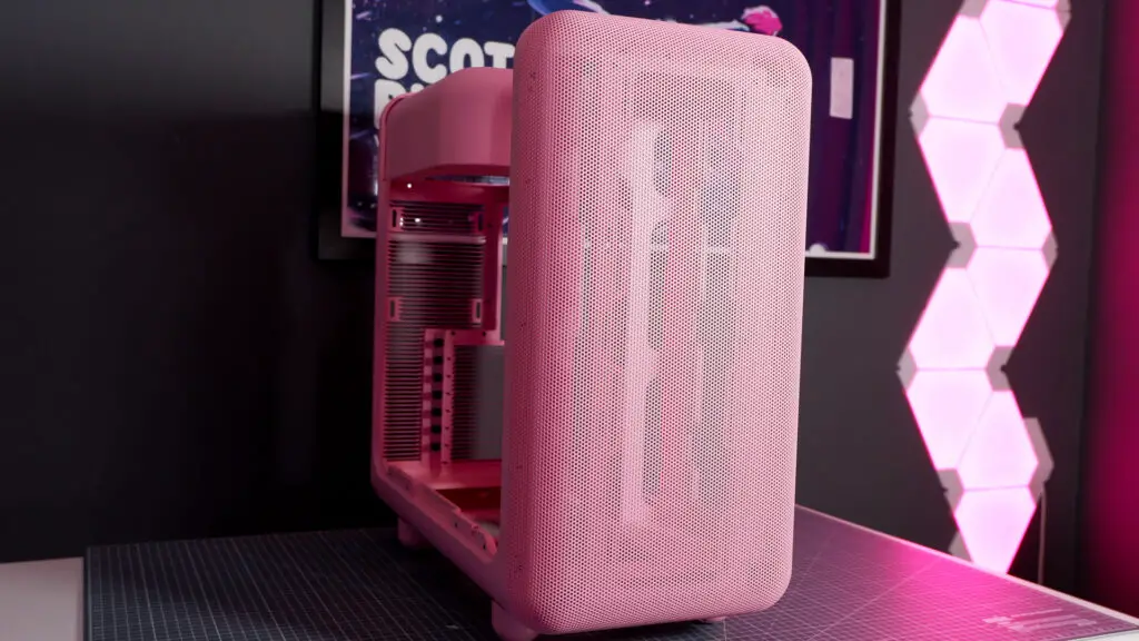 The Hyte X50 PC case on a desk ready to be built into for testing and review.