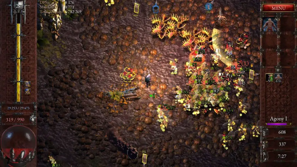 The Crone attacks a horde of enemies in Halls of Torment.