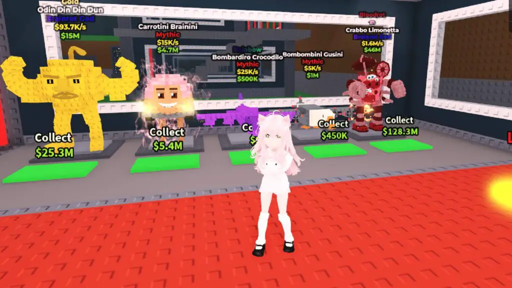 Steal a Brainrot character in base with brainrots in the background