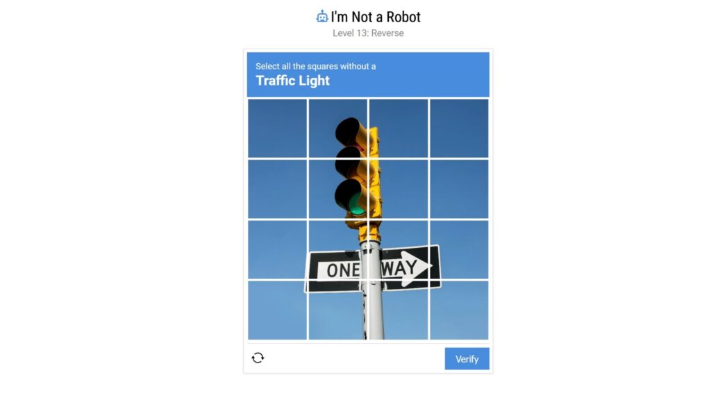 An image of a spoof ReCAPTCHA with text that reads \