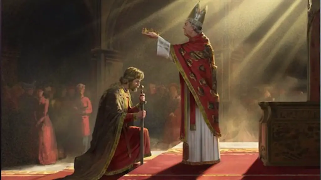 Crusader Kings 3: Corornations key art - dude getting coronationed