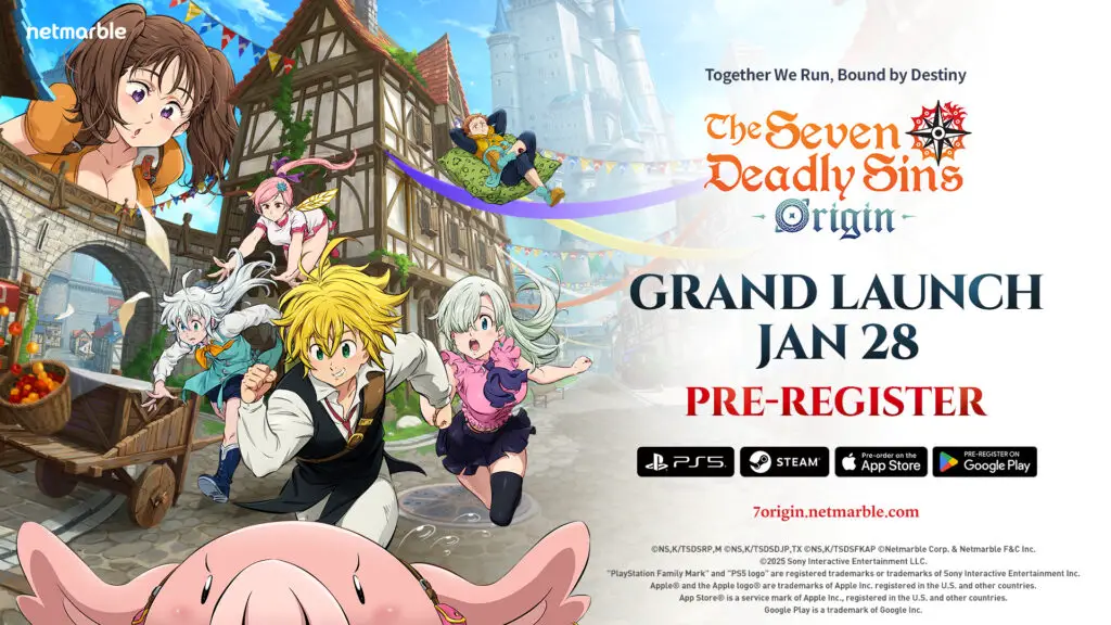 Information on the grand launch of The Seven Deadly Sins Origin. Pre-registration is happening now for a grand launch on January 28th, 2026.