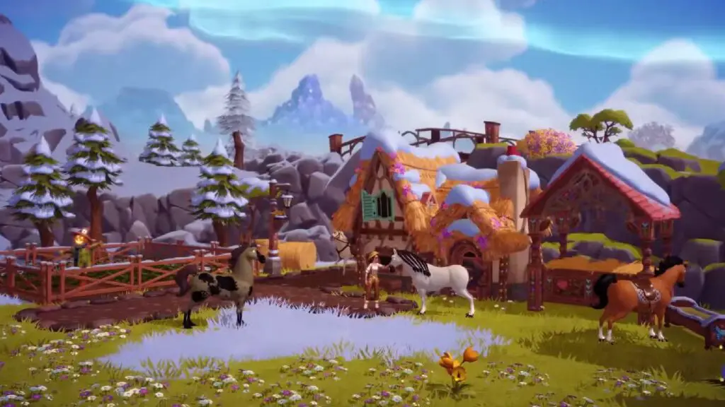 A player in the alpine biome in disney dreamlight valley wishblossom ranch