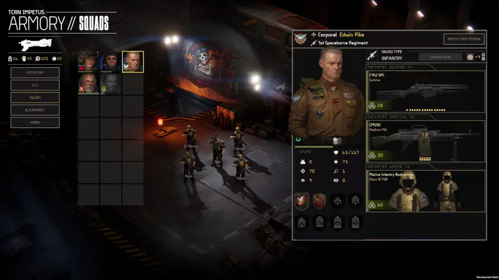 Gearing up a squad before deployment in Menace.