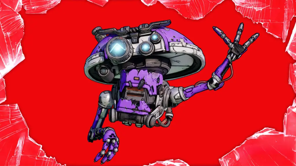 Borderlands 4 Twitch Drops: The Watch, Drop, and Roll Echo-4 drone skin waving, surrounded by shattered glass that forms a frame around the image.