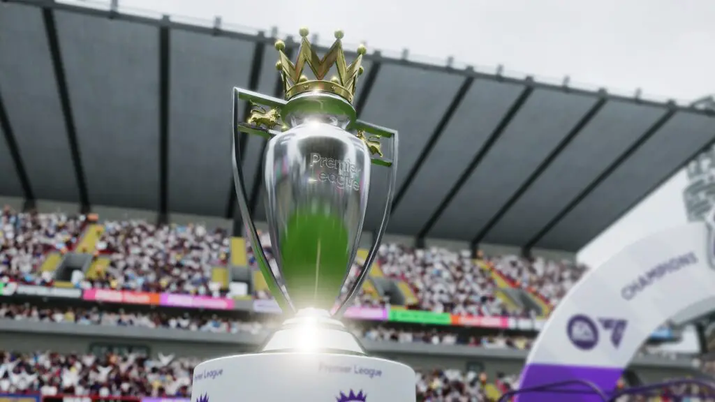 A view of the Premier League trophy.