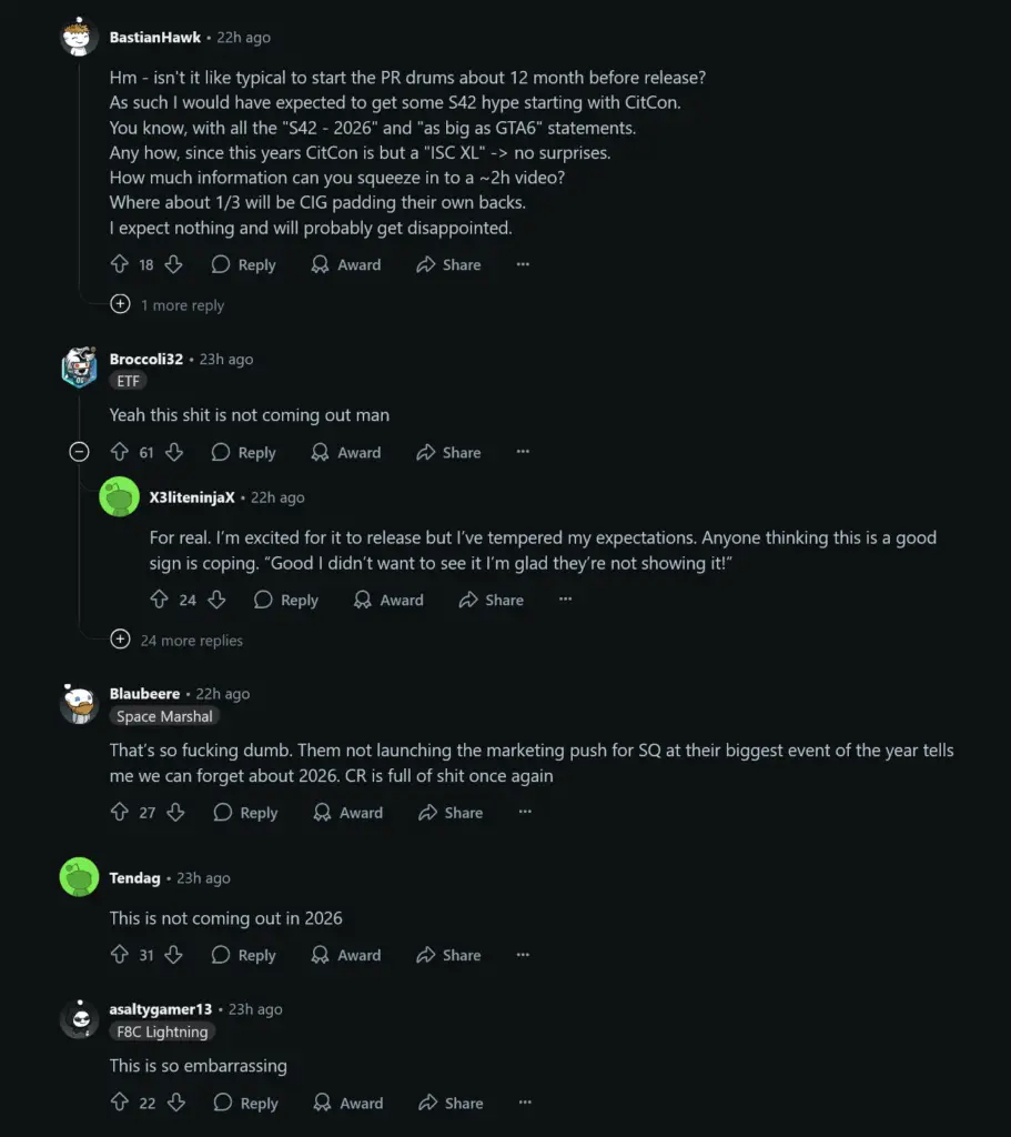 Redditors express doubts that Squadron 42 will be out in 2026