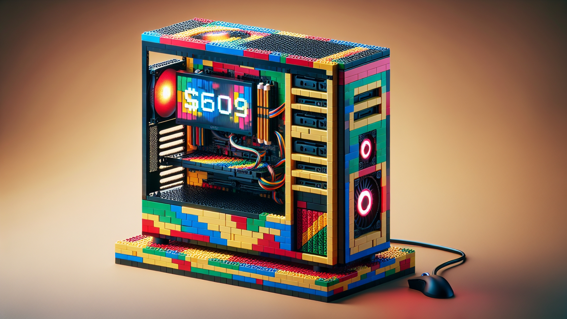 First-Time Builder Crafts Stunning Retro PC Case from Lego-Style Bricks with a $60 OLED Monitor
