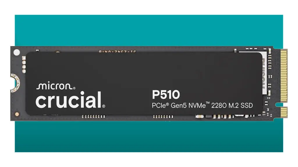 Crucial P510 SSD on a blue background.