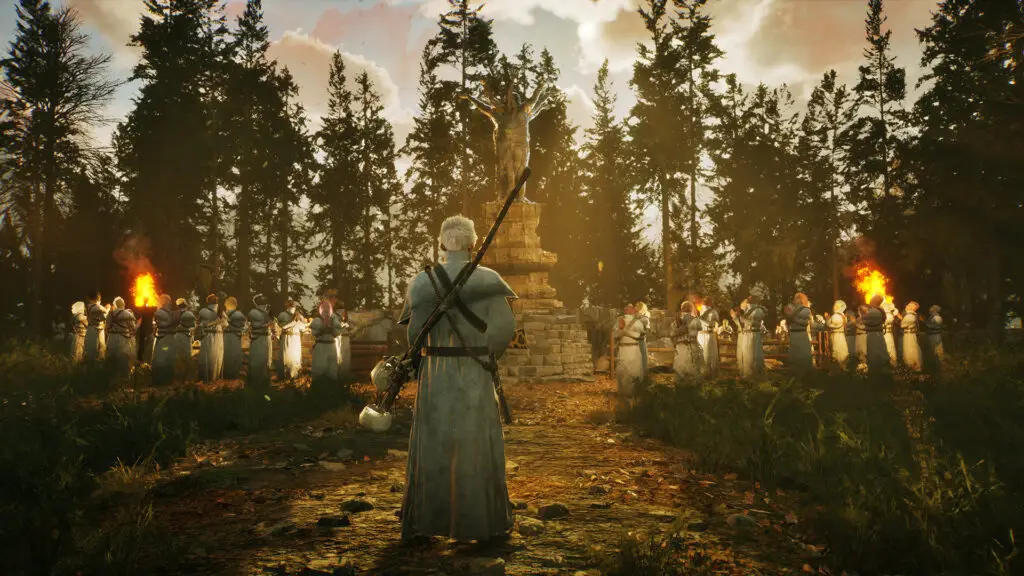 Cult members worshipping an altar