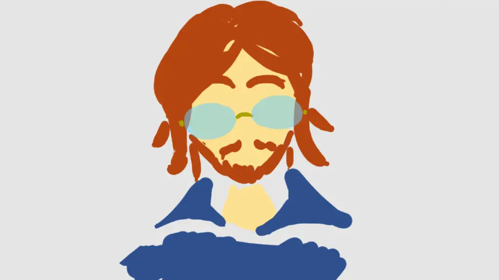 Stylized illustration of deceased videogame writer Andrew Dice, sourced from his bio page on the Carpe Fulgur website.