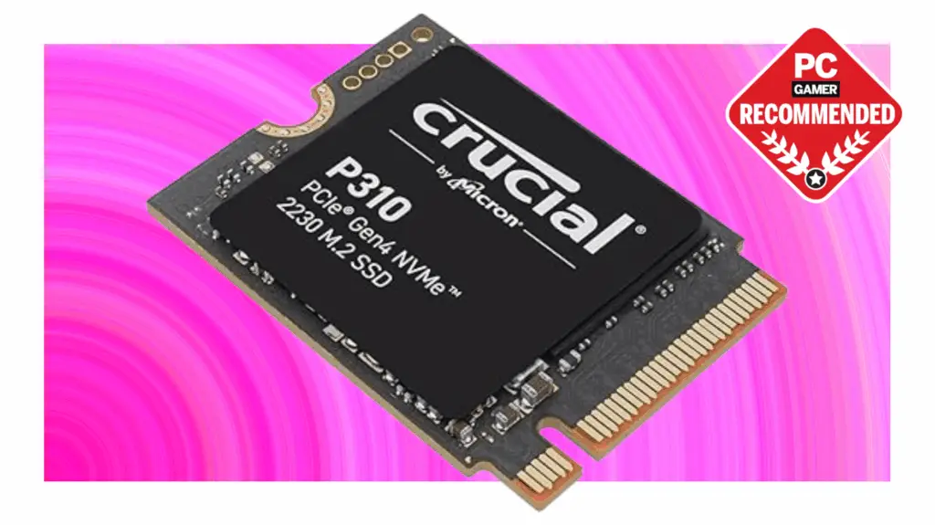 Crucial SSD on a pink background