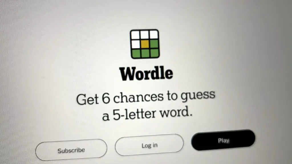 A photo of a screen displaying Wordle