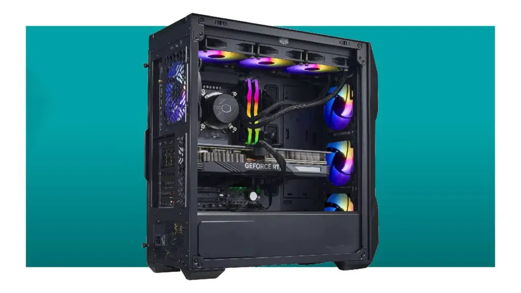 A Cooler Master TD5 Pro gaming PC on a blue background